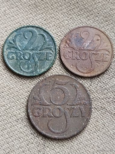 Распродажа - 2 гроша 1934,1935,5 грошей 1925гг,Польша