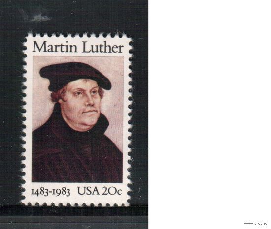США-1983, (Мих.1669) , **, Личности, Мартин Лютер, (одиночка),