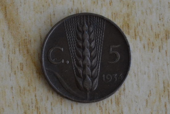 Италия 5 чентезимо 1934 с 1 руб