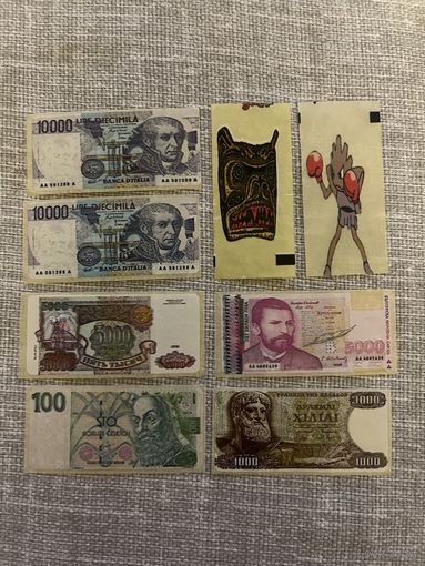 Наклейки от жвачек 90х Деньги мира цена за шт