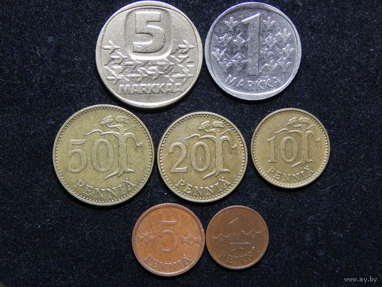 Финляндия 1,5,10,20,50 пенни,1,5 марок 1968-89г