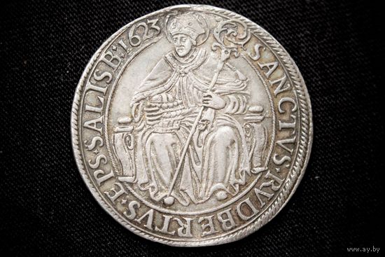 Талер 1623 г. Зальцбург, Парис фон Лодрон. С подвеса, кабинетная патина!