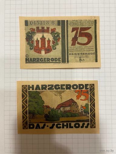 Нотгельд 75 пфеннигов. Германия. Веймарская республика Харцрод-0201