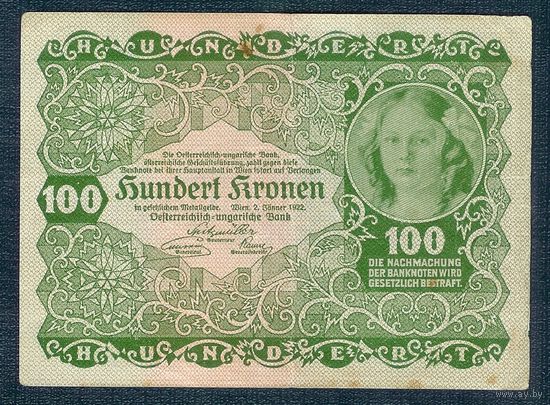 Австрия 100 крон 1922 год.