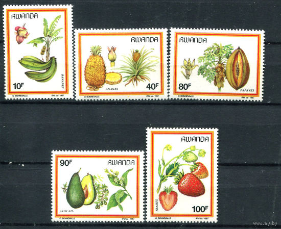 Руанда - 1987г. - Фрукты - 5 марок - полная серия, MNH [Mi 1370-1374]. #O-Se-Z-1-12