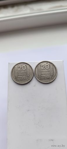 20 франков Алжир 1949 года. Лот состоит из 2-х монет. Монеты не чищены. 1422/2