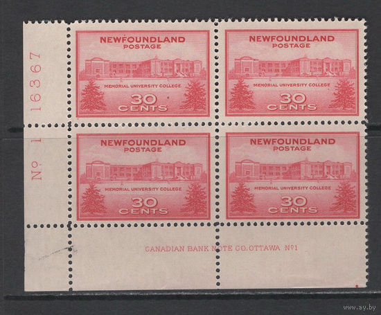 Ньюфаундленд /Newfoundland 1943** Мемориальный университетский колледж в Сент-Джонсе Квартблок SG#290