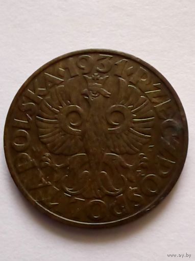 Польша 5 грош 1931 г,редкая,хорошая.