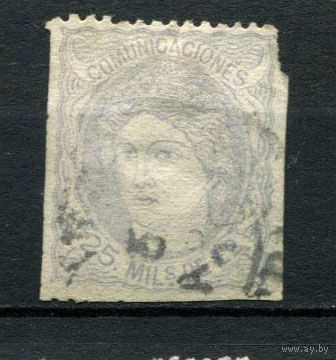 Испания (Временное правительство) - 1870 - Аллегория Испания 25M - [Mi.100A] - 1 марка. Гашеная.  (Лот 88AM)