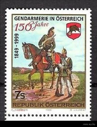 АВСТРИЯ. 1999. 150 ЛЕТ АВСТРИЙСКОЙ ЖАНДАРМЕРИИ. ** MNH OG. ФОРМА ГЕРБ\К