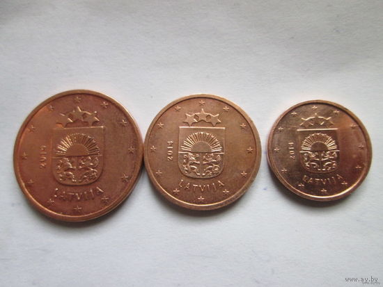 1 + 2 + 5 евроцентов, Латвия 2014 г.