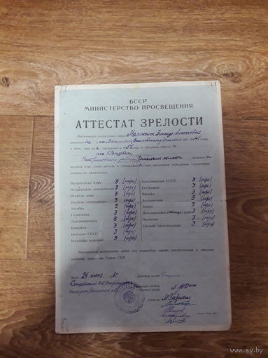 Аттестат зрелости Министерство просвещения БССР Москва Гознак 1960