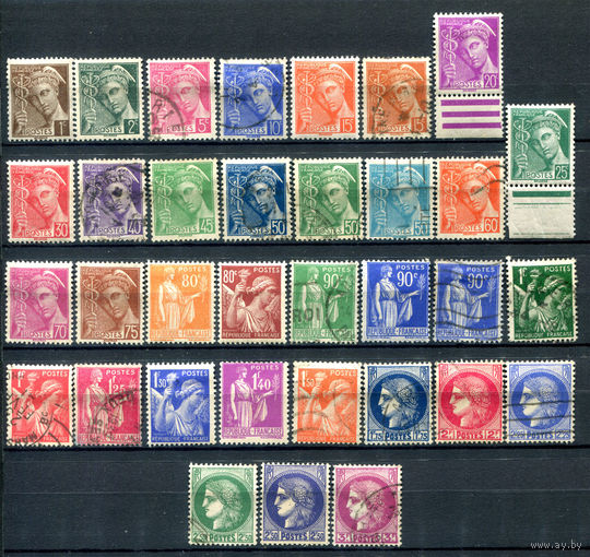 Франция - 1938/42г. - стандартный выпуск - 34 марки - полная серия, MH, гашёные, чистые без клея [Mi 373-405]. #2-Fr-31-B-2