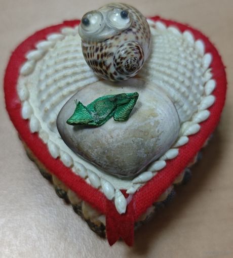 Интересная, декоративная шкатулка 7см из ракушки. С серьгами бижутерия