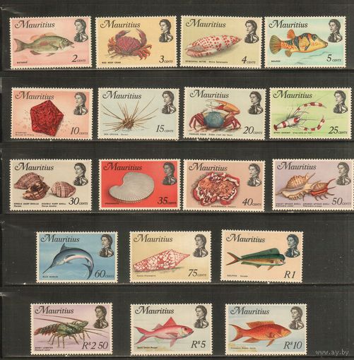 Маврикий-1969(Мих.331-348),  * ,   Морская  Фауна ,Рыбы, Раки, Крабы, Раковины(полная серия)