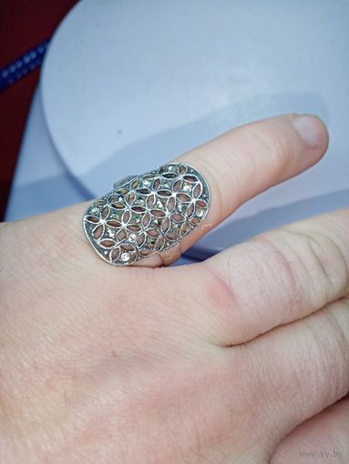 С рубля без мц. кольцо капельное мЗвезда925пр. 2х1.8см. диам под палец. 6гр. на тонкий палец