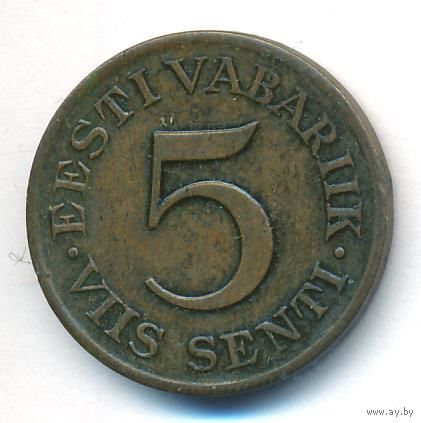 Эстония 5 сентов 1929 г. Br _состояние XF
