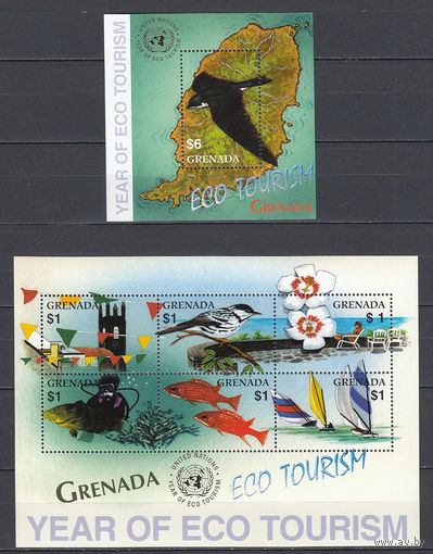 Фауна. Год туризма. Гренада. 2002. 1 малый лист и 1 блок (полная серия). Michel N 4977-4982, бл678 (12,0 е)