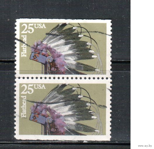 США-1990, (Мих.2101),   гаш. ,Индейцы, Головные уборы  , пара