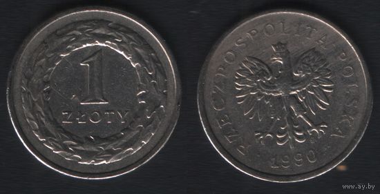 Польша y282 1 злотый 1990 год (mw) нов.тип (обращ) (_alb2