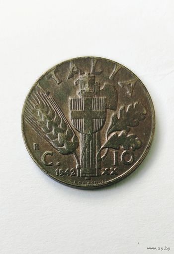 10 чентезимо 1942 год Италия, в родной патине, превосходный сохран!