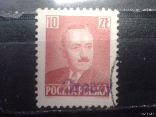 Польша, 1950, президент Берут надпечатка  на 10zl, Михель 4 евро