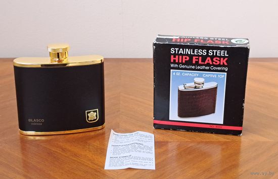 Hip Flask / Фляга / Фляжка "BLASCO Odessa" Германия. Genuine leather, stainless steel, 4 OZ. Capacity (113,398 грамм) ХХ век.