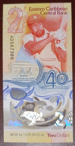 2 доллара 2023 года - полимер - Восточные Карибы - UNC