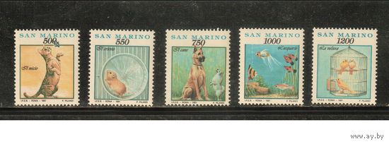 Сан-Марино-1991(Мих.1479-1483) , **  ,  Фауна, Рыбы,Кошки, Собаки(полная серия)