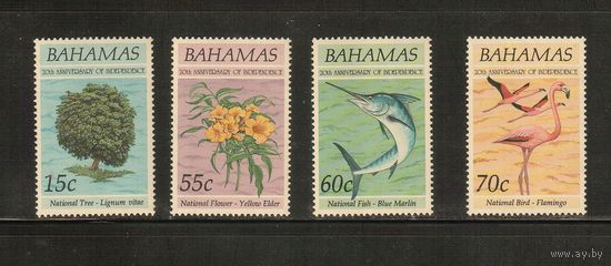 Багамы-1993(Мих.813-816) , **  , Морская  Фауна, Рыбы, Фламинго (полная серия)