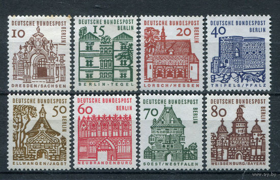 Берлин - 1964/65г. - Архитектура Германии. Стандарты - полная серия, MNH две марки с дефектами клея и жёлтыми пятнами [Mi 242-249] - 8 марок