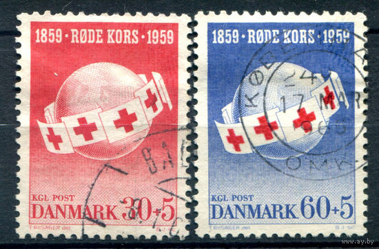 Дания - 1959г. - 100 лет Красному Кресту - 2 марки - полная серия, гашёные [Mi 375-376]. #3-WB-101-A-2