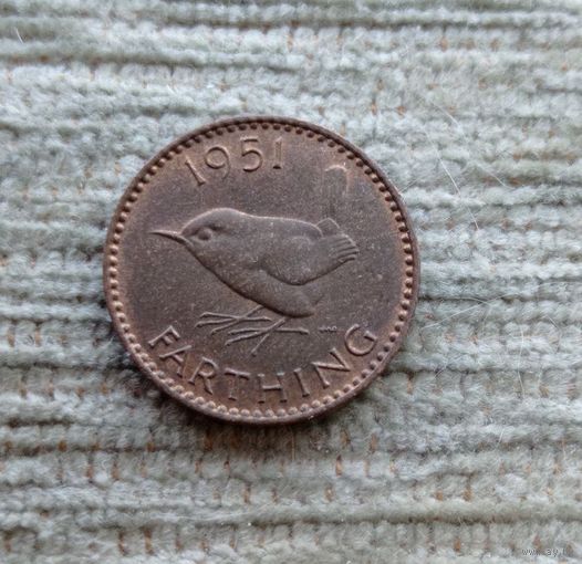 Werty71 Великобритания 1 фартинг 1951 Георг 6 Крапивник Птица