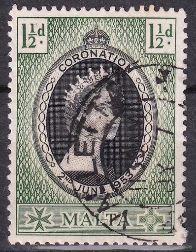 56.BrK. Великобритания. Колонии. Мальта. Коронация Елизаветы II. 1953 г. 1 1/2d. Mi.#232.
