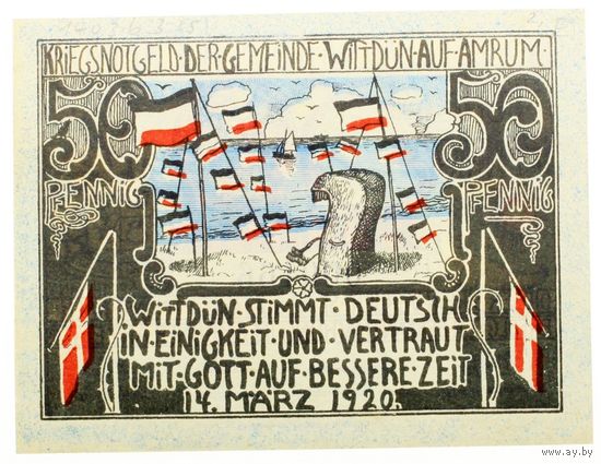 РАСПРОДАЖА!!! - ГЕРМАНИЯ Коммуна ВИТДЮН (остр. АМРУМ,ШЛЕЗВИГ-ГОЛЬШТЕЙН) 50 пфеннигов 1920 год - UNC!