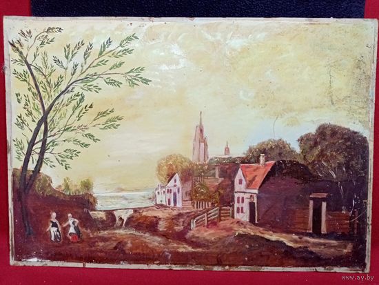 С рубля без мц. картина Городской пейзаж. 57х40см. ф.м.