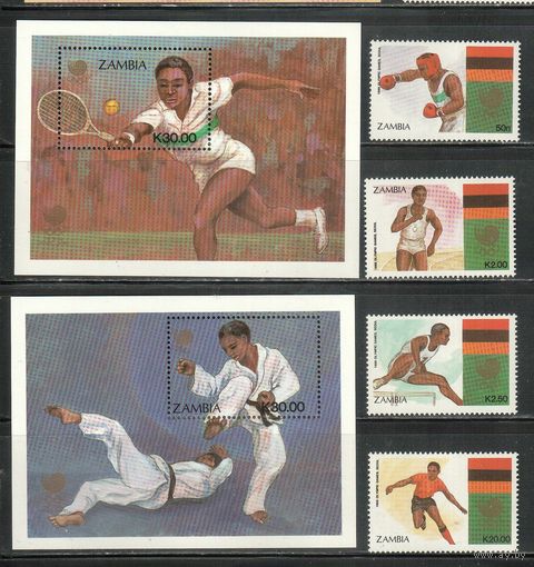 Замбия-1988(Мих.464-467,Бл.16-17)  **  , Спорт,   ОИ-1988, Теннис, Футбол (полная серия)