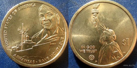 США. 1 доллар 2025. Американские инновации. N26 Арканзас.  Рей Джин Монтегю. Минтмарка Р.