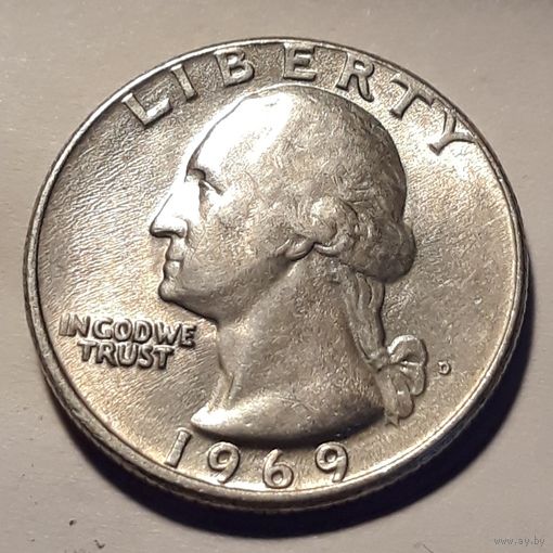 25 центов (квотер) 1969 D США Состояние!