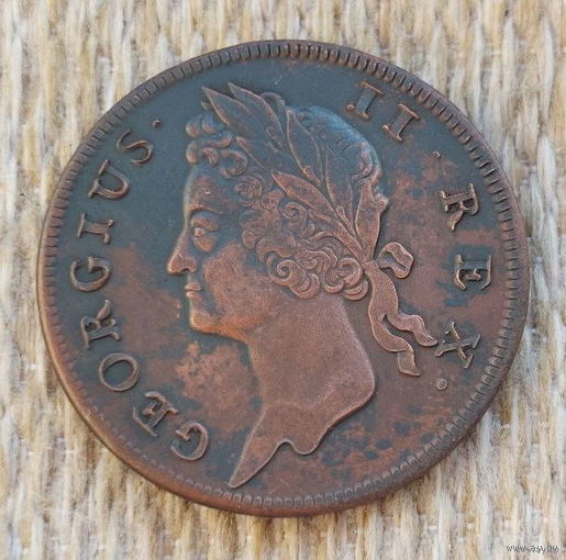 Британская губерния Ирландия 1 пени 1775 года. Король Георгий III.