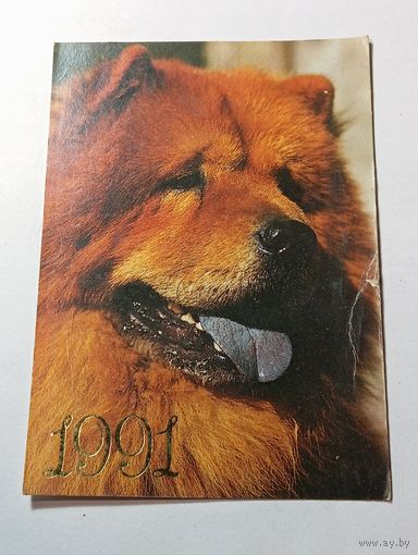 Карманный календарик  . Собаки . 1991 года .