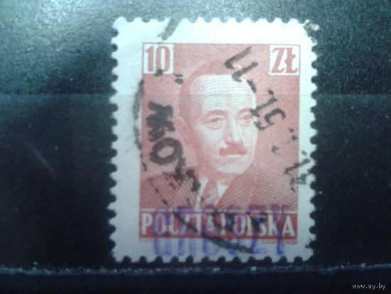 Польша, 1950, президент Берут надпечатка на 10 zl,Михель 4 евро