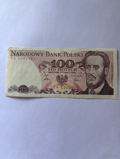 Банкнота 100 злотых 1986 серия ТА аукцион с 1 рубля 7 дней