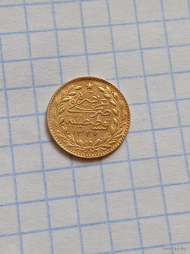 25 куруш 1912 года. Мехмед 5. Константинополь. Au 0,917.