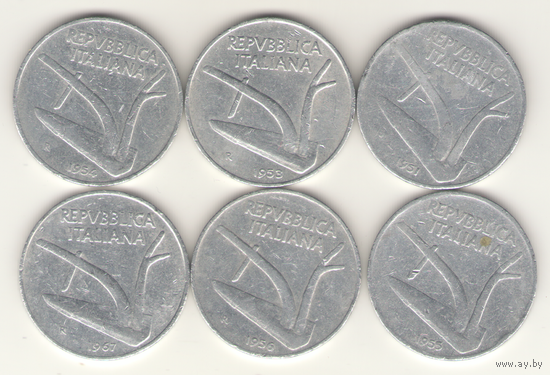 10 лир 1951, 1953, 1954, 1956, 1967 г.0
