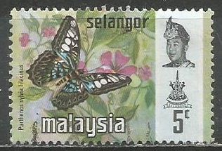 Малайские штаты(Селангор). Бабочка. Сильвия тигровая. 1971г. Mi#107.