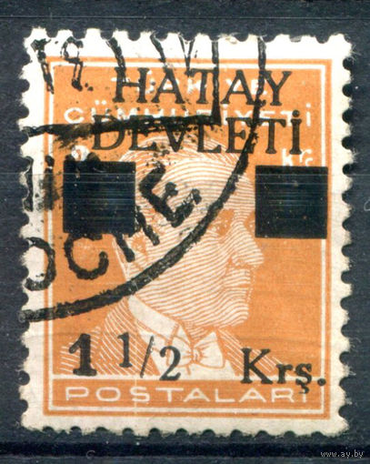 Французская подмандатная территория Хатай, Александретта (Турция) - 1939г. - Кемаль Ататюрк, 1 1/2 K - 1 марка - гашёная [Mi 6]. #4-W2-116-A-1