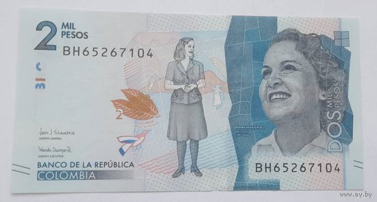 Колумбия 2000 песо 2020 года UNC
