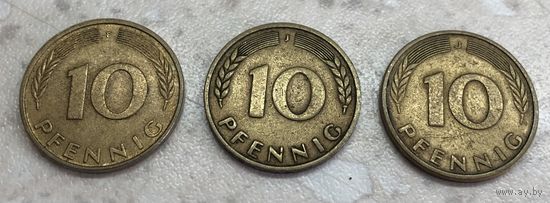 ФРГ 10 пфеннигов: 1950 J, 1985 J, 1994 F