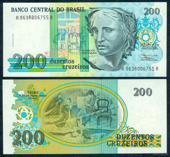 Бразилия 200 Крузейро 1990 год, UNC